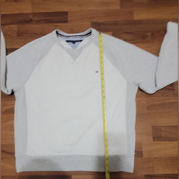 Tommy Hilfiger Mens Pullover Sweatshirt Light Grey White Crew Neck Heavy Cotton - Picture 7 of 11